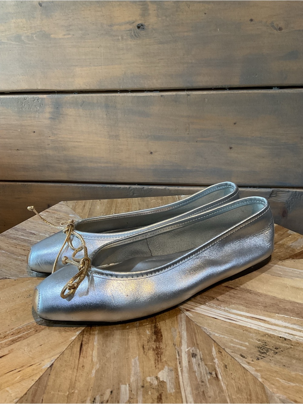 Sam & Libby Silver Leather Ballet Flats with Bow Accent - Picture 3 of 5